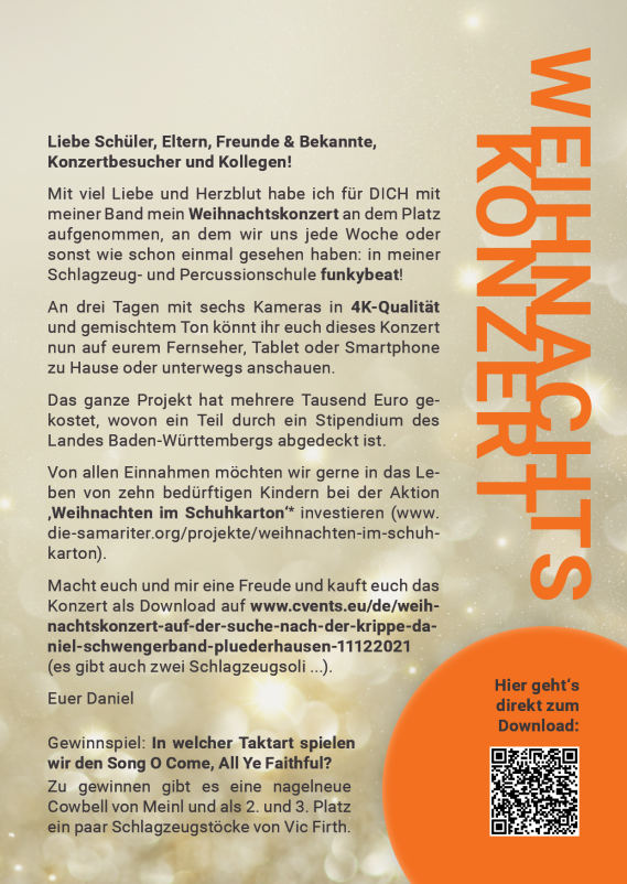 Flyer Weihnachtskonzert Aufzeichung Daniel Schwenger Band 2021 Seite 2